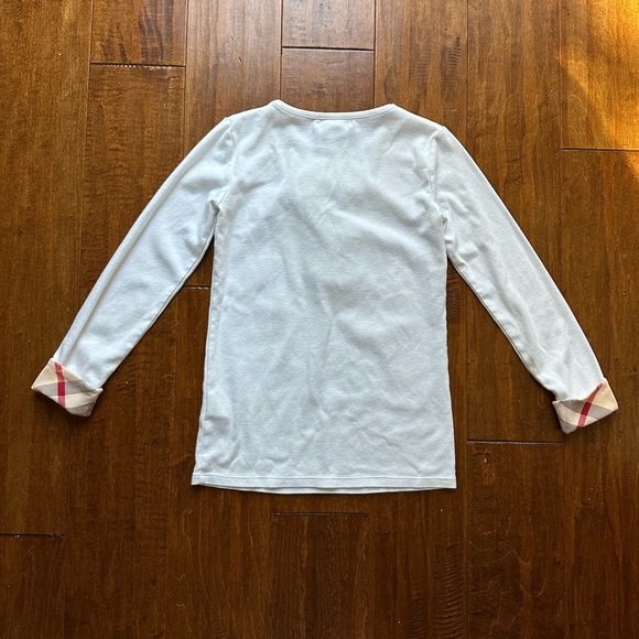 Burberry Girls Novacheck Cuff White Long Sleeve Tee T-Shirt Top Sz 10 - Picture 6 of 9